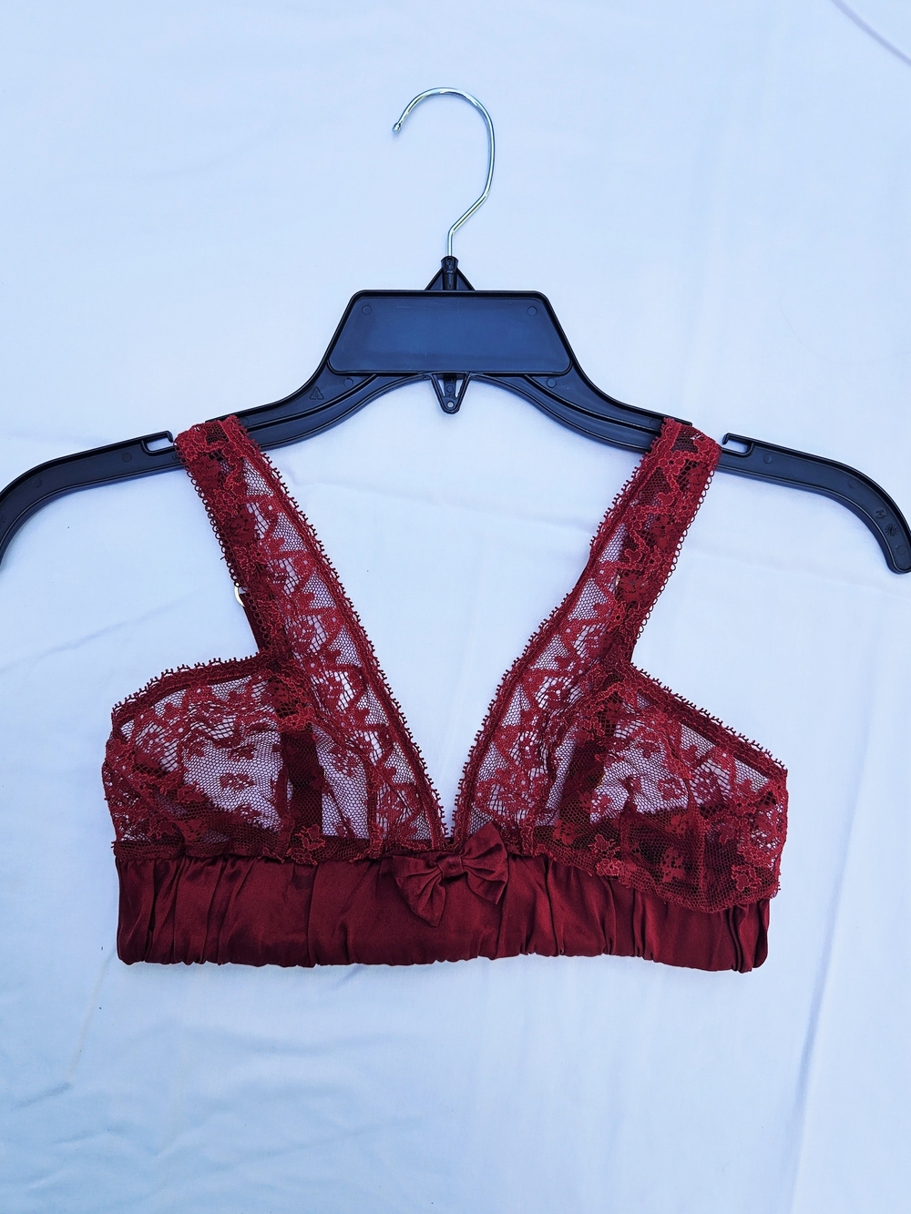 Stella McCartney Burgundy Lace Triangle Bralette Bow Detail Women's Size Small
